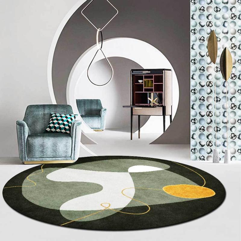 Fashion Modern Simple Black Gray Green Gold Line Mosaic Living Room And Bedroom Round Non-slip Mat Carpet Carpets