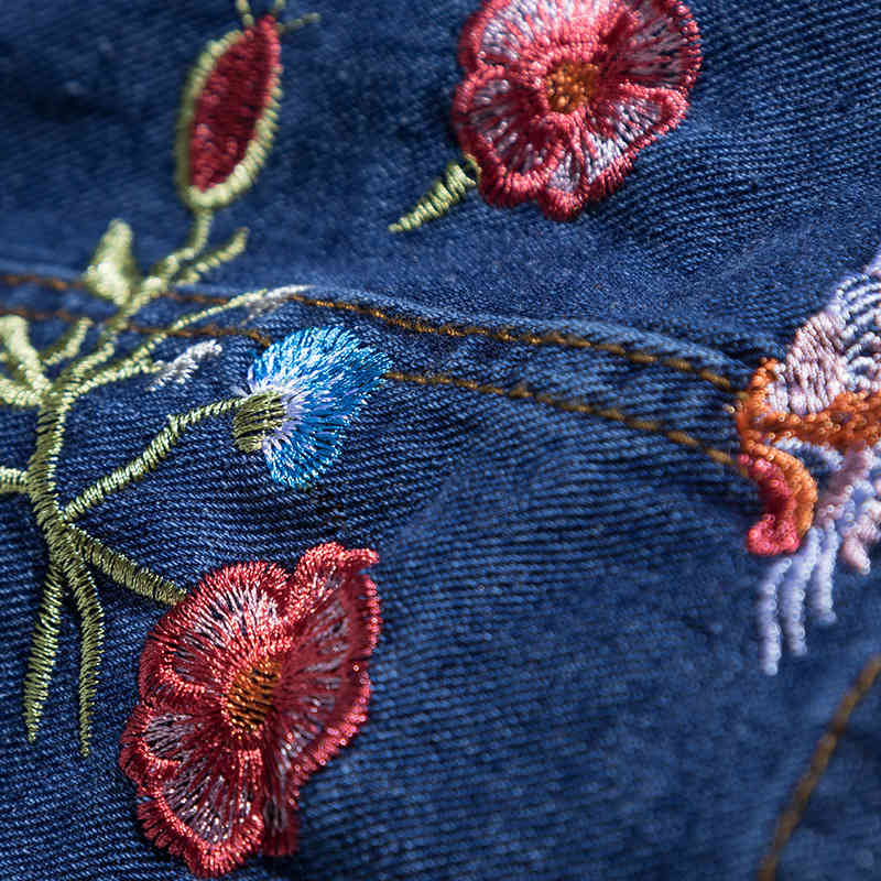 High Waisted Embroidered Denim Skirt for Women Button Straight Office Lady Elegant Knee Length Harajuku s 210428