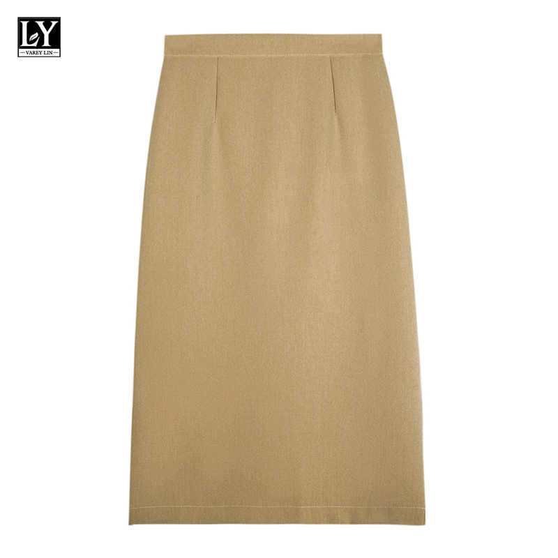 LY VAREY LIN Summer Women OL Style Solid Color Black Split Skirts Casual Slim Fit High Waist Midi Pencil Skirt Female 210526