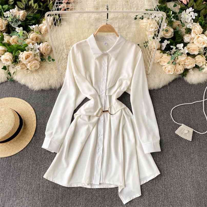 White Black Shirt Dress Women Chic Long Sleeve Spring Turn-down Collar Slim Waist Irregular Casual Short es 210603
White Black Shirt Dress Women Chic Long Sleeve Spring Turn-down Collar Slim Waist Irregular Casual Short es 210603
