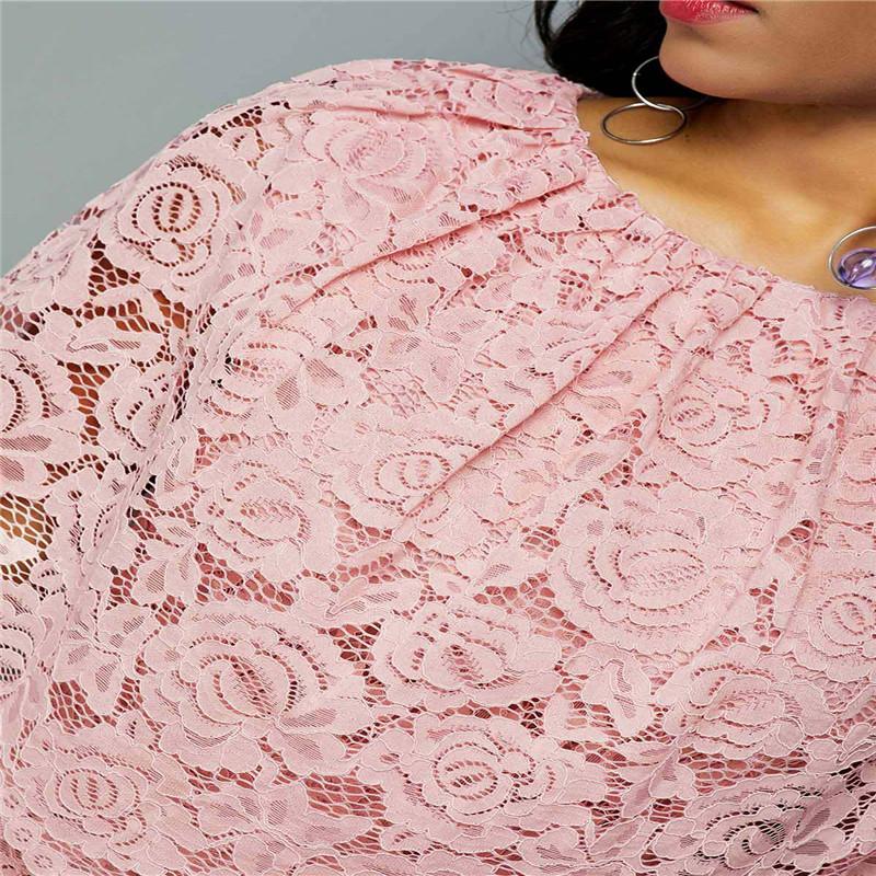 Casual Dresses Ladies Summer/Fall 2021 Plus-size Dress Elegant Pink Lace Dinner