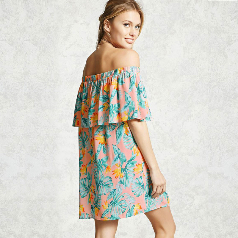 Women Dress Slash Neck Sexy Off Shoulder Plus Size Vintage Print Girls Summer es 210513