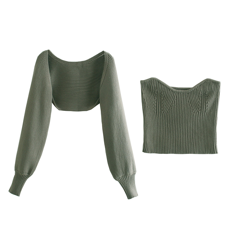 Vintage Women Chic Knitted Tank Tops Set Summer Fashion Ladies Bomb Knitwear Two Piece Girls Stylish 210430