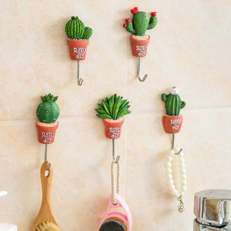 Clothes Hangers Resin Stainless Steel S Hooks Hanger Magnetic Hooks Plant Shape Kawaii Cactus Kitchen Wall Door