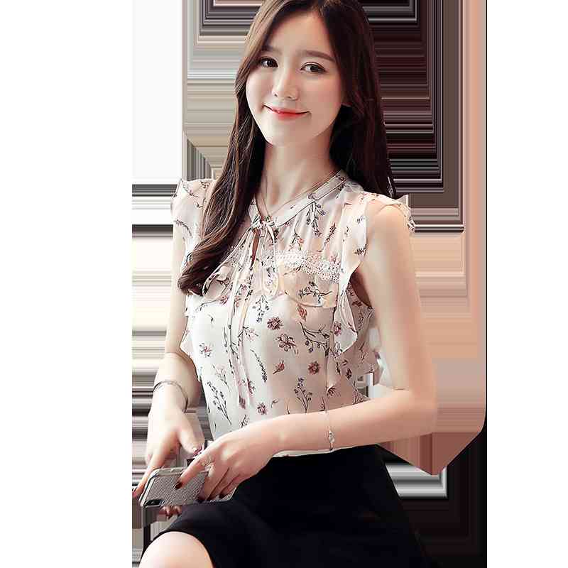 Summer New Women Tops and Blouses Casual Chiffon Floral Women Blouse Printing Bow Office Lady Shirt Camisas Mujer 8625 50 210417
