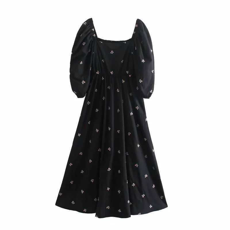 Women Dress Floral Embroidery Square Neckline Midi dress Puff Sleeves elegant Vintage Casual Woman Dresses 210709, Black
Women Dress Floral Embroidery Square Neckline Midi dress Puff Sleeves elegant Vintage Casual Woman Dresses 210709, Black