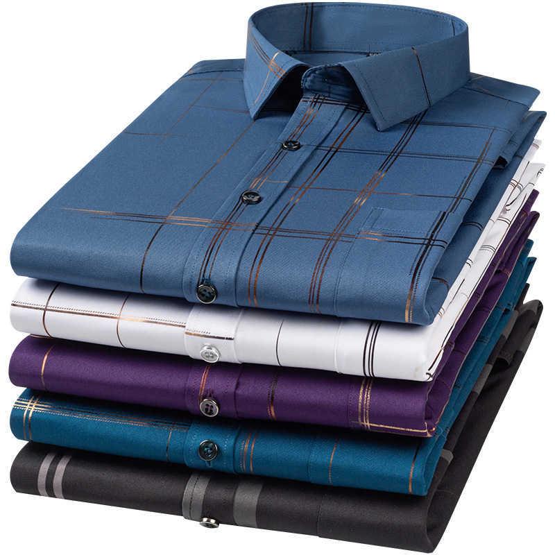 Holiday Style Casual Stretch Long Sleeve Print Shirts Single Patch Pocket Standard-Fit Comfortable Soft Thin Men's Fashion Shirt 210730