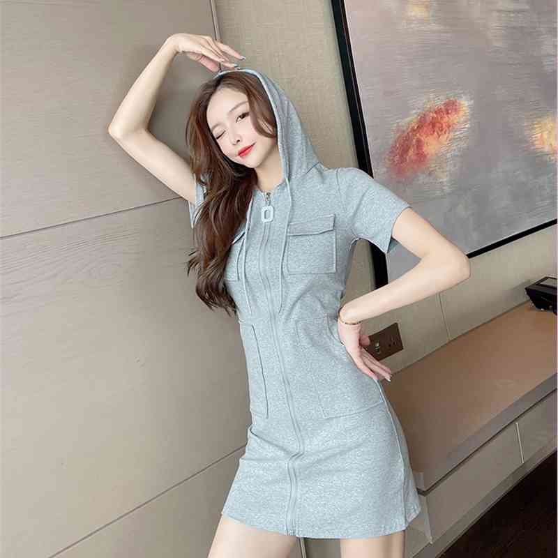 Summer Dress Hooded Sweatshirt Sexy Elegant Women Party Dresses Fashion Bodycon Short Robe Package Hips Slim Female 210520