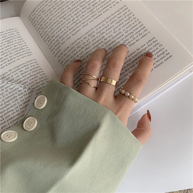 Korean Ring 4pcs/set For Women Opening Ring Set Metal Adjustable Geometry Female Simple Creative Finger Rings Party Jewelry