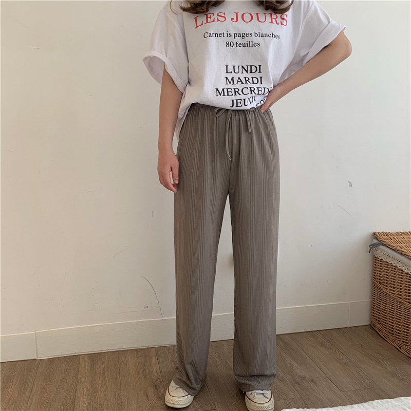 High Waist Loose Summer All Match Elastic Slender Straight Office Lady Casual Solid Wide Leg Trousers 210421
