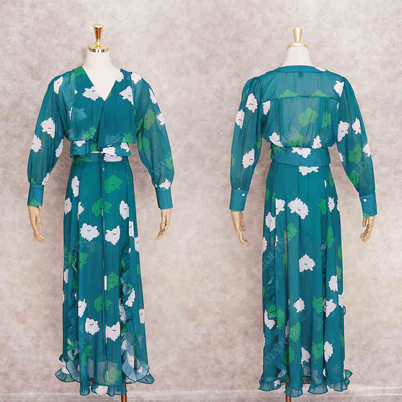 Chiffon Sexy 2 Pieces Printed Beach Dress Boho Long Summer Vintage Tunic Women Wear Swim Suit Cover Up Sheer A872 210420