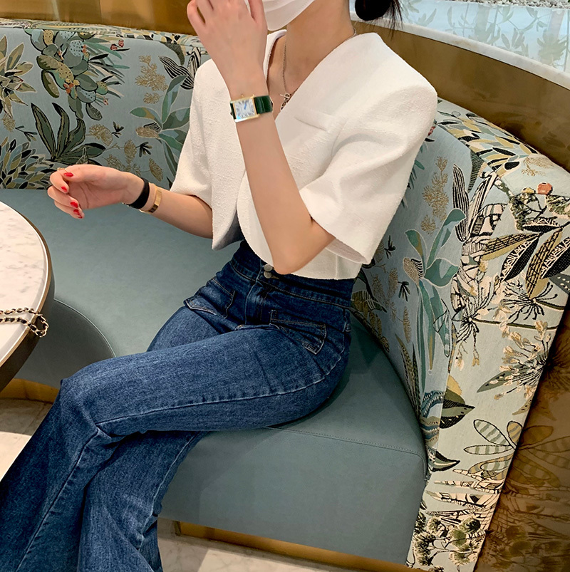 Women Jackets Summer Korean Chic Female V-Neck Short Sleeved Casual Cardigan Coats 210519