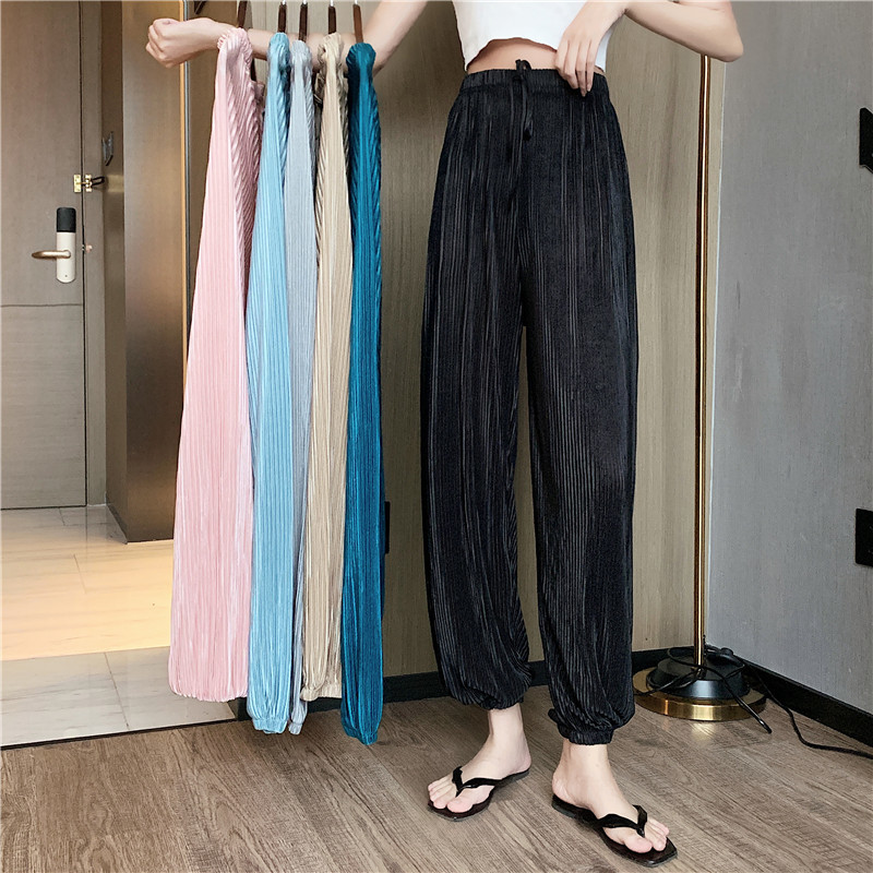 Pants & Capris Summer Fashion Thin Loose Pink Elastic High Waist Pleated Harem Pant Women Joggers All-match Pantalones De Mujer 210429