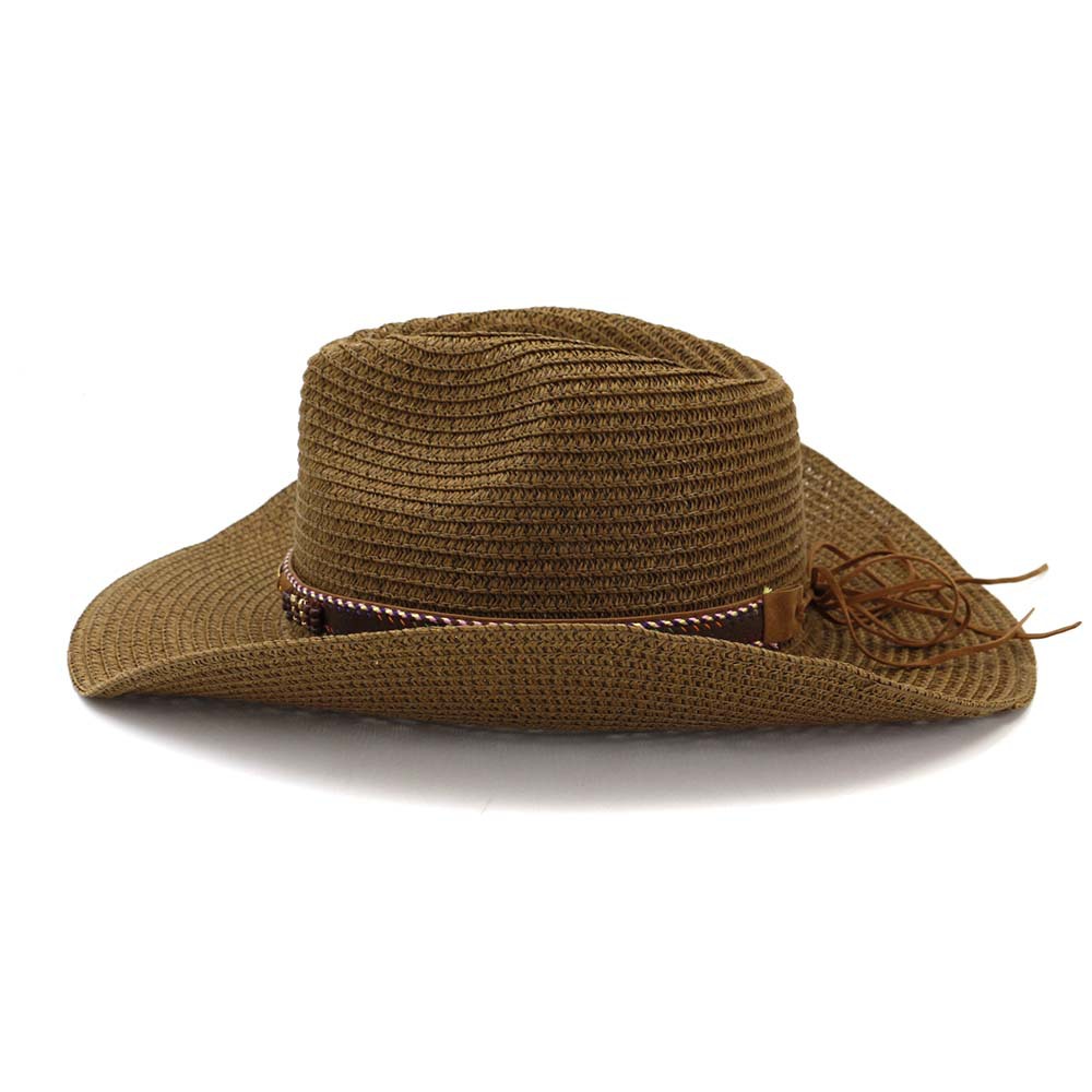 Western cowboy hat For Women Men Straw Hat With Alloy Feather Beads summer Beach Cap Panama hat