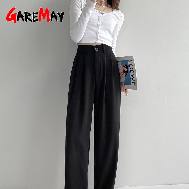 White Women's Wide Trousers Classic Suit Pants Office Work High Waisted Loose Chic Elegant Vintage Leg for Women 210428