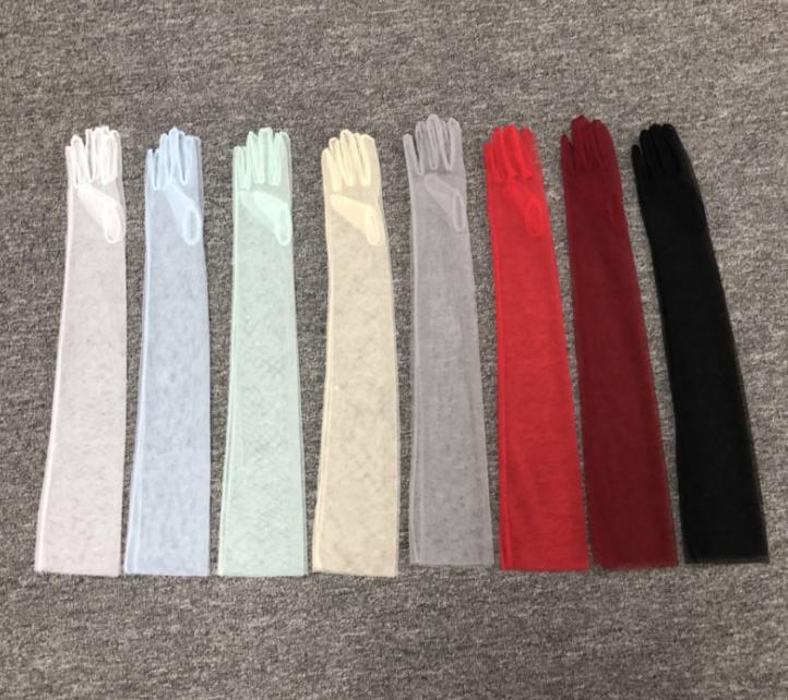 2021 Long Sheer Tulle Gloves Wedding Bridal Gloves Elbow Long 9 Color Photo Shooting Accessory Holiday DIY Gloves