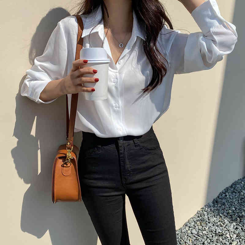 Office Lady Shirt and Blouse Korean Loose Chiffon s Plus Size Women Clothing Long Sleeve OL Style Blusas 6830 210506