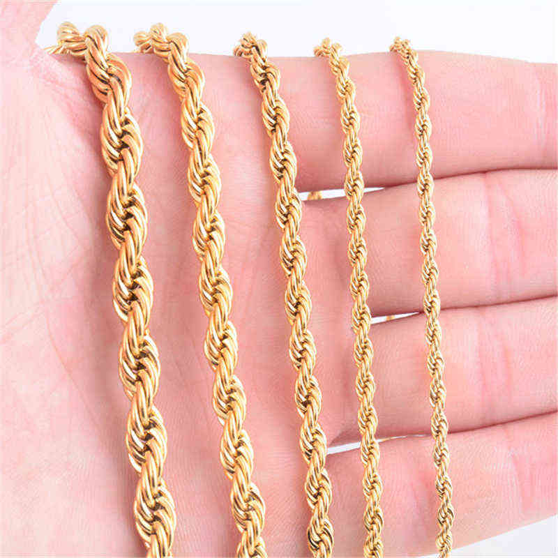 High Quality Gold Plated Rope Chain Stainless Steel Necklace For Women Men Golden Fashion Twisted Rope Chains Jewelry Gift 2 3 4 5 6 7mm H1027