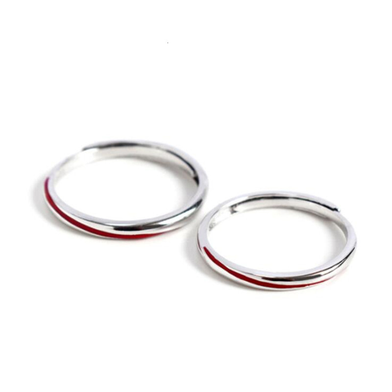 New Fashion Original Epoxy Red Line 925 Sterling Silver Jewelry Popular Simple Personality Opening Couple Rings Sr613