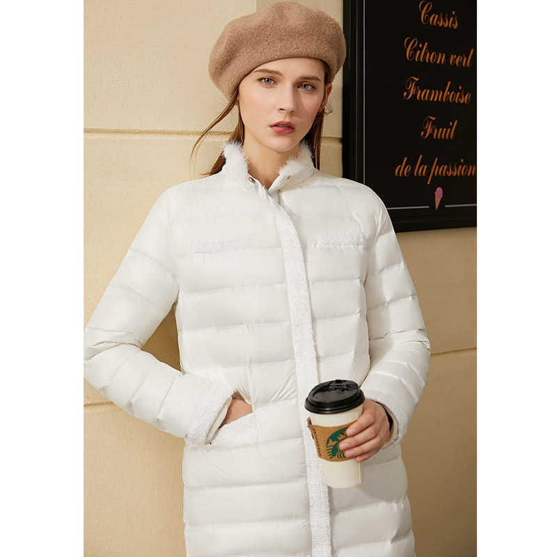 Minimalism Down Jacket Female Winter 90%White Duck Mohair Patchwork Stand Collar Women's Coat 12070351 210527