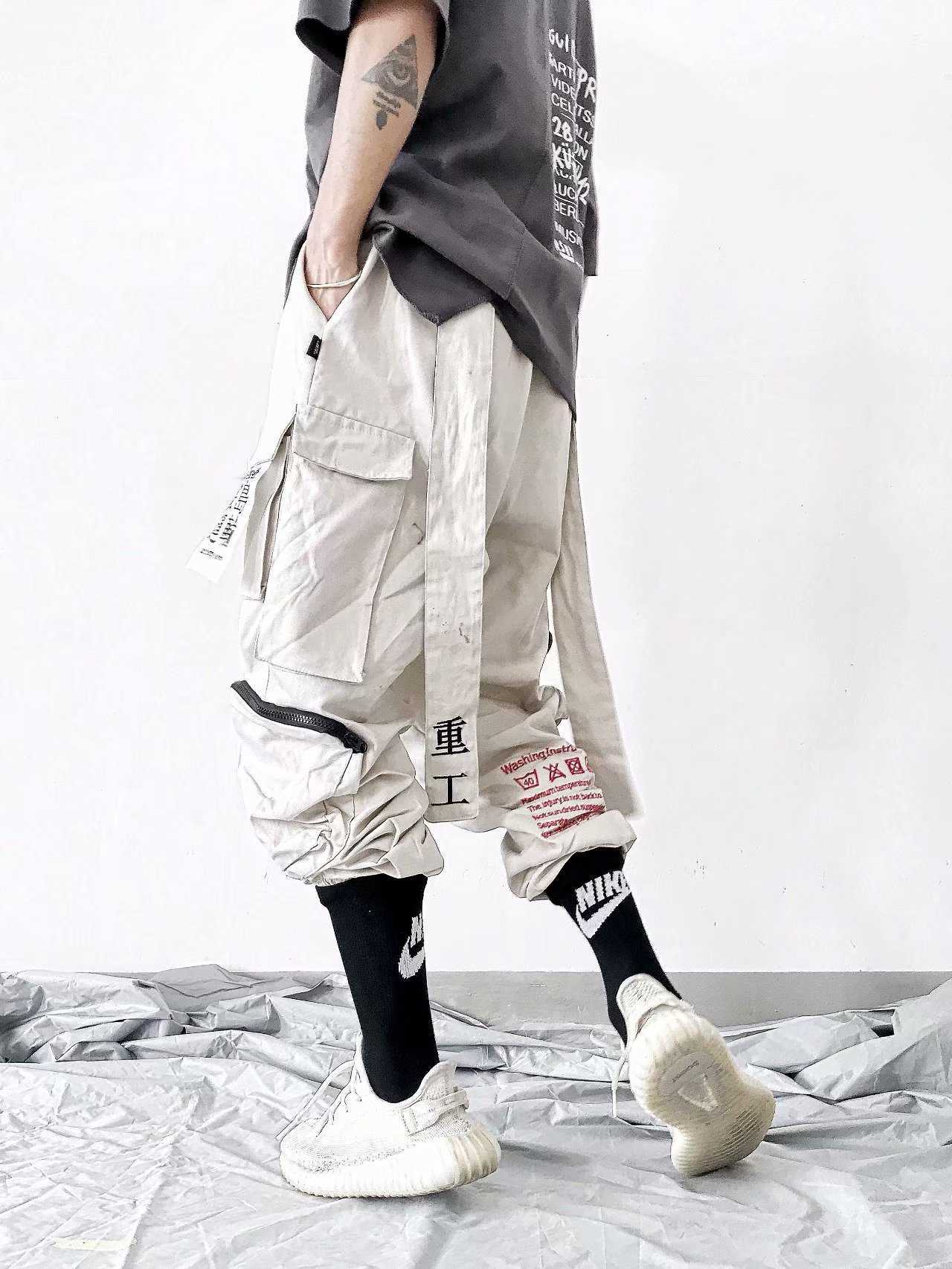 women/Men's clothes Harajuku Overalls Cargo Pants More bag trousers Jogger Ribbon Hip hop loose comfortable streetwear 210810
