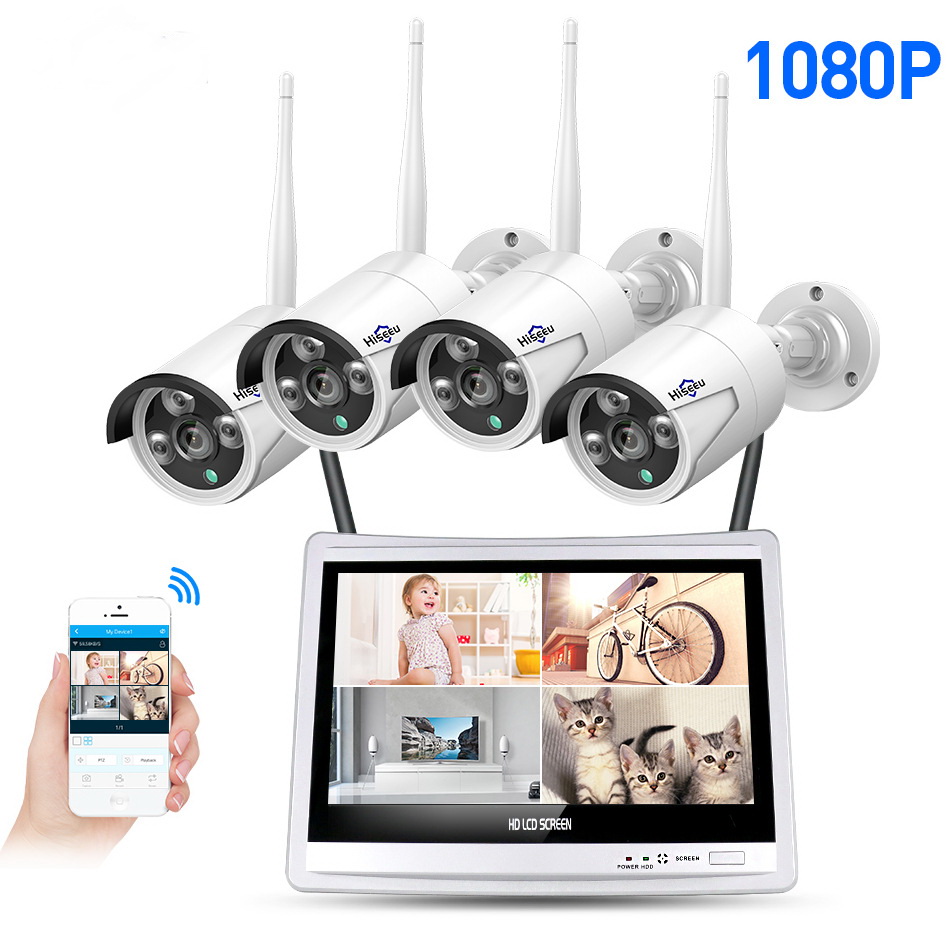 Hiseeu 8CH Wireless CCTV System 1536P 1080P NVR Kits wifi Outdoor 3MP AI IP Camera Security System Video Surveillance LCD monitor