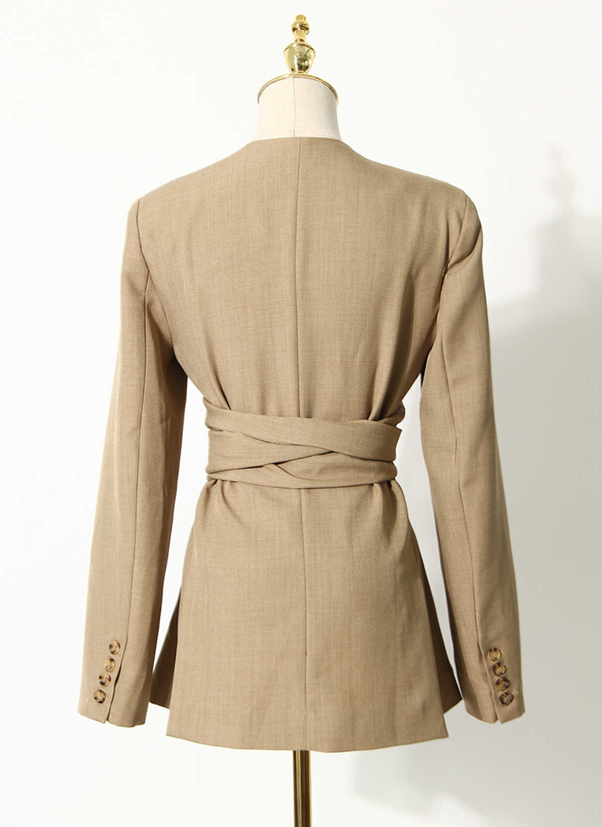 DEAT Fit autumn Fashion Casual Long Sleeve Solid Simple Bow Tie Strap Slim Medium Length Blazer Coat Women SH043 210930