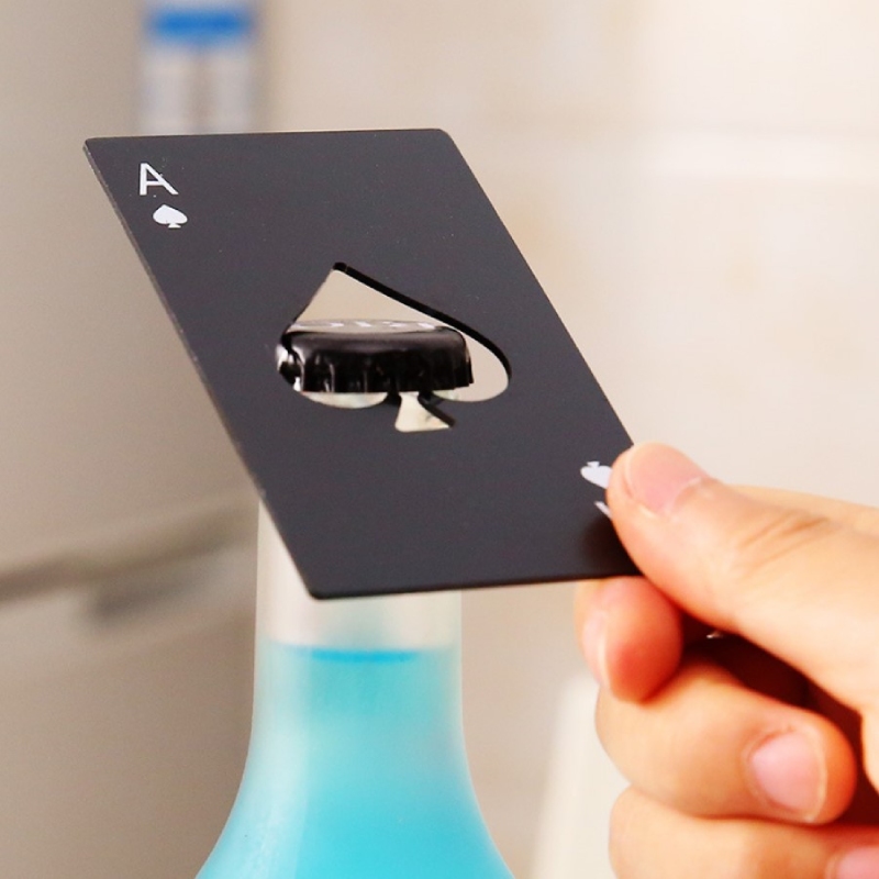 Stainless Steel Corkscrew Beer Playing Card of Spades Soda Bottle Cap Opener Bar Tools Kitchen Accessories Free shipping