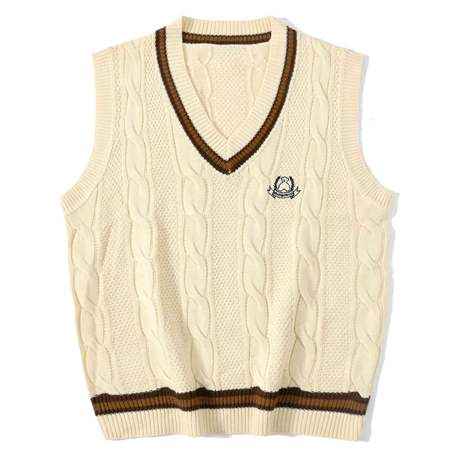 men's sweaters lacible harajuku bear embroidered sleeveless vest loose streetwear retro knitted sweater pullover england style out, White;black
men's sweaters lacible harajuku bear embroidered sleeveless vest loose streetwear retro knitted sweater pullover england style out, White;black
