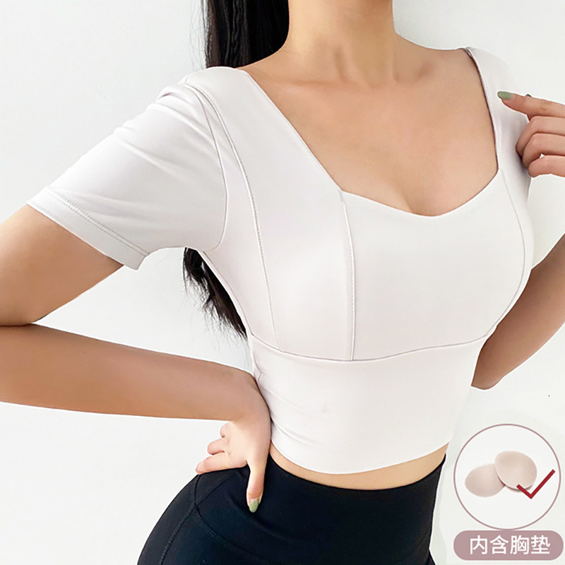 tracks luxury yoga wearlulu temperament square neck sports short sleeve fitn's back tight elastic yoga suit running t-shirt with bra, Gray
tracks luxury yoga wearlulu temperament square neck sports short sleeve fitn's back tight elastic yoga suit running t-shirt with bra, Gray