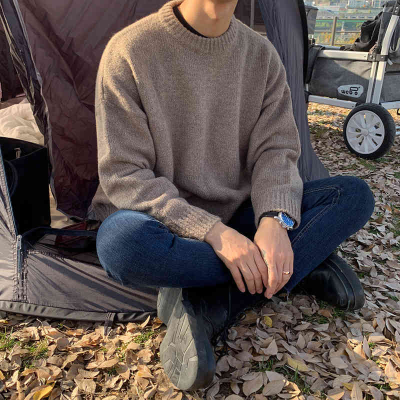 IEFB /men's wear round collar sweater autumn winter fashion Korean style large size loose knitted long sleeve tops 9Y3249 210524