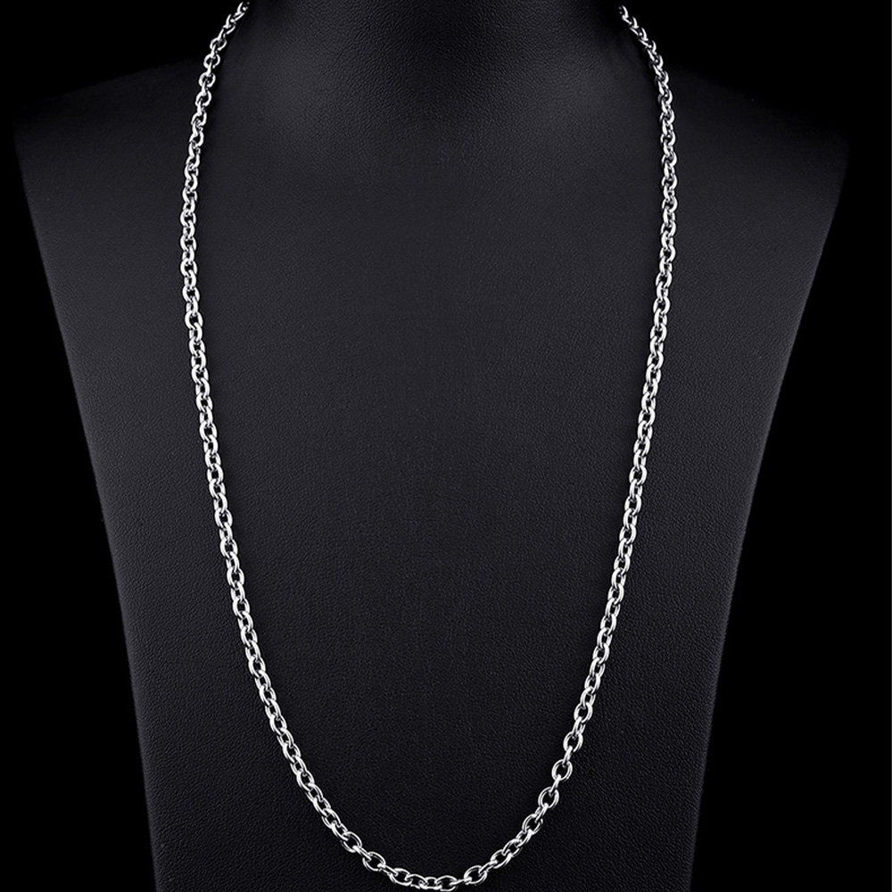 3mm/4mm Silver Stainless Steel Trace O Chain Link for Men Women Necklace 45cm-75cm Length with Velvet Bag