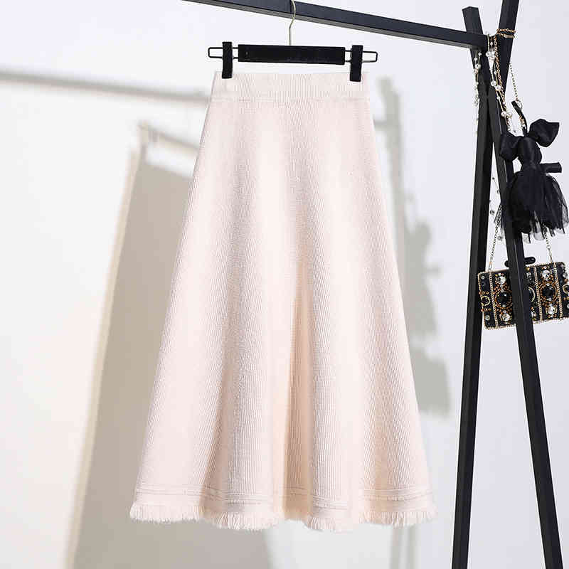 Nomikuma Autumn Winter Women Sweater Skirt Korean Tassel High Waist A-line Knitted Skirts Causal Solid Faldas Mujer 6D045 210427