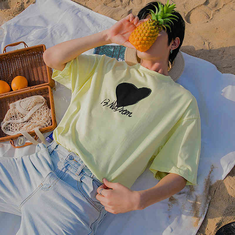 IEFB Men's Summer Casual Short Sleeve T-shirt Male's Letter Embroidered Round Neck Loose Tee Tops Causal Clothes 9Y6716 210524