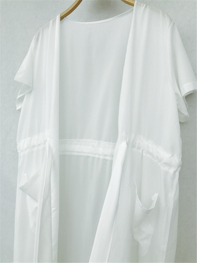 Pocket Swimsuit Cover Up Summer White Bikini Women Cardigan Pareo Beach Long Wear #Q364 210420