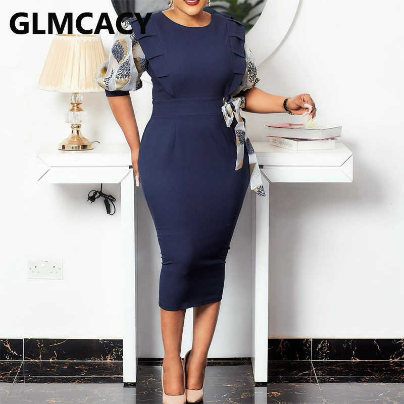Short Sleeve Elegant OL Midi Dress Classy Bodycon Casual Dress 210702