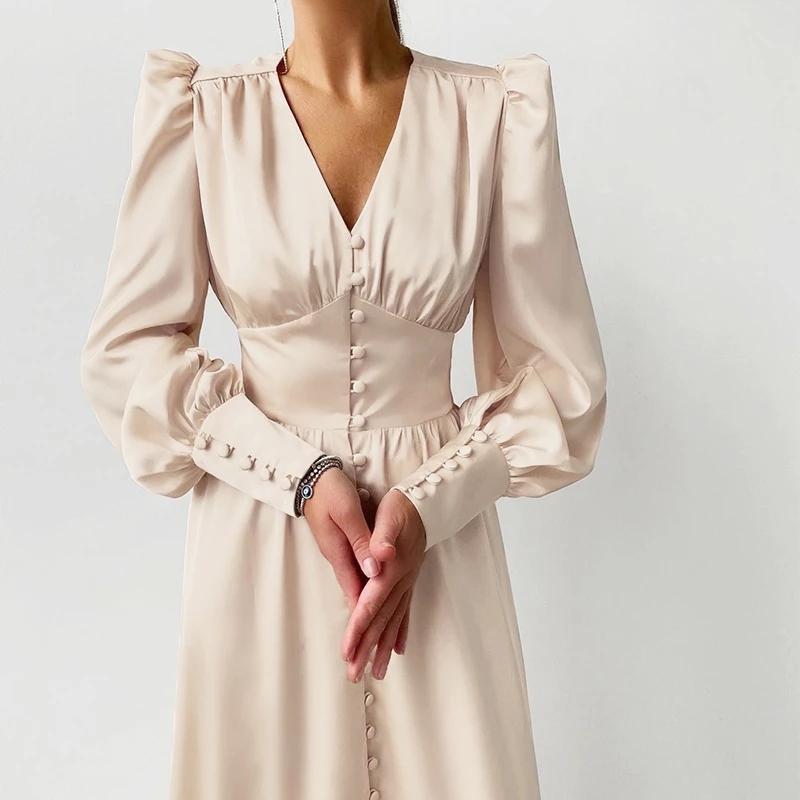 Satin Prom Womens Long Dress For Party Lantern Sleeve A-Line High Waist Slim Elegant Dresses 2021 Clothes New Year Ball Evening, Beige
Satin Prom Womens Long Dress For Party Lantern Sleeve A-Line High Waist Slim Elegant Dresses 2021 Clothes New Year Ball Evening, Beige