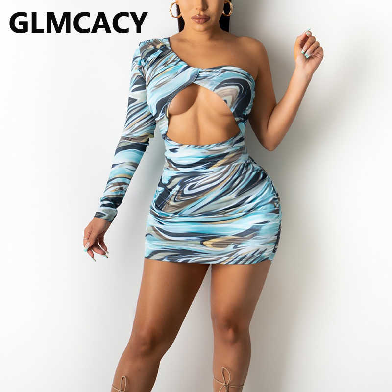 Abstract One Shoulder Bodycon Mini Dress 210702