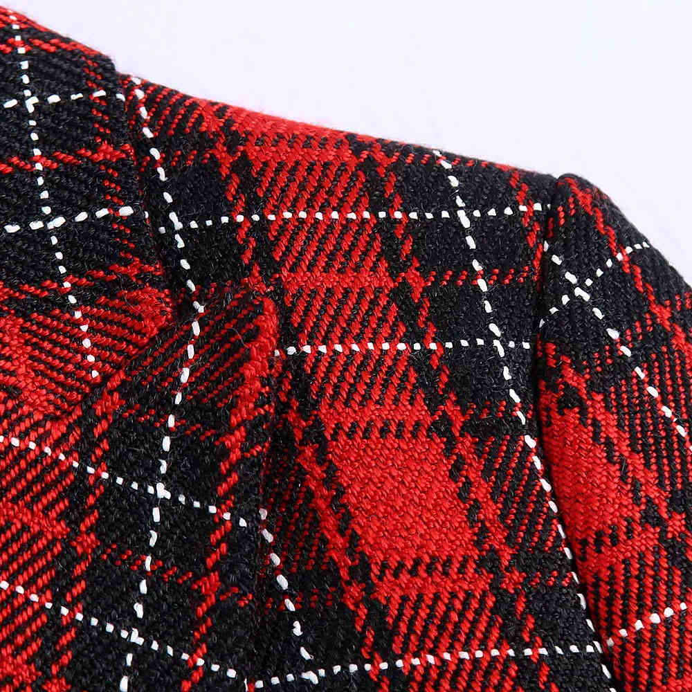 Autumn Women Elegant Black And Red Lattice Double-Breasted Female Check Coat Office Work Lattice Suit Jacket Outerwear 210520