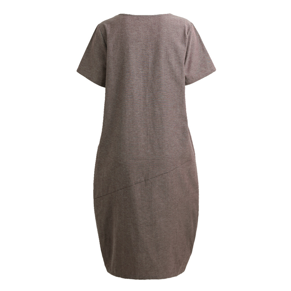 EaseHut O-neck Short Sleeve Women's Summer Dress One Piece Pockets Loose Casual Midi Dress Female 4XL 5XL Plus Size Vestido 210409