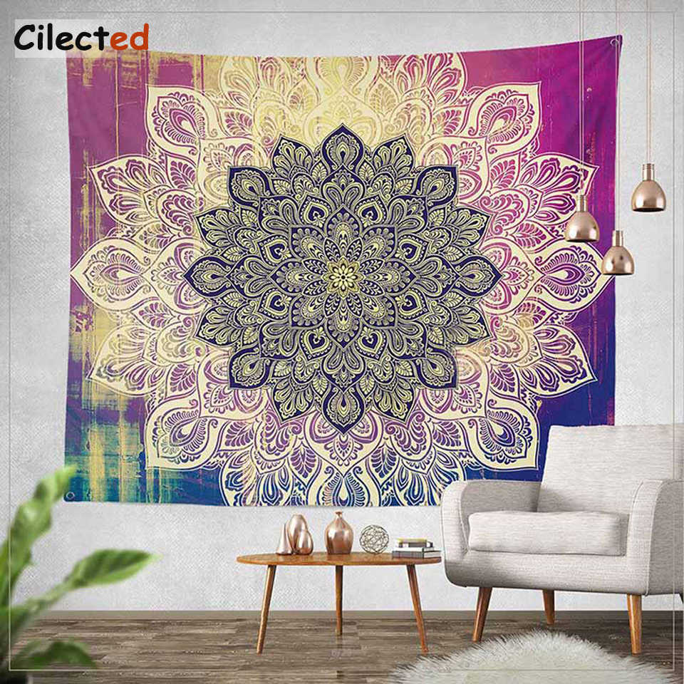 Cilected India Mandala Tapestry Gobelin Hanging Wall Floral Tapestry Fabric Polyester/Cotton Hippie Boho Bedspread Table Cloths 210609