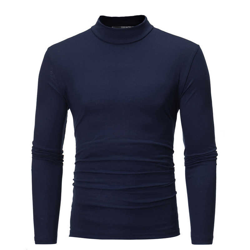Autumn Winter Mens Thin Thermal Tshirt Men's Half Collar Bottoming Slim Warm Cotton High Necked Long Sleeved T-shirt X0621