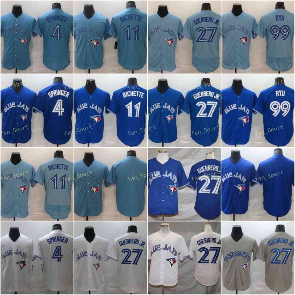 99 Hyun-Jin Ryu Baseball Jersey 4 George Springer 11 Bo Bichette 27 Vladimir Guerrero Jr Stitched Flexbase Cool Base Team White Light Blue Grey, Men
