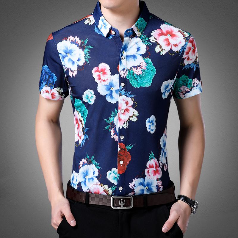 Mens Summer 2021 Floral Dress Shirts Fashion Printing Male Causal Short Sleeve Flowers Clothes Men's Casual