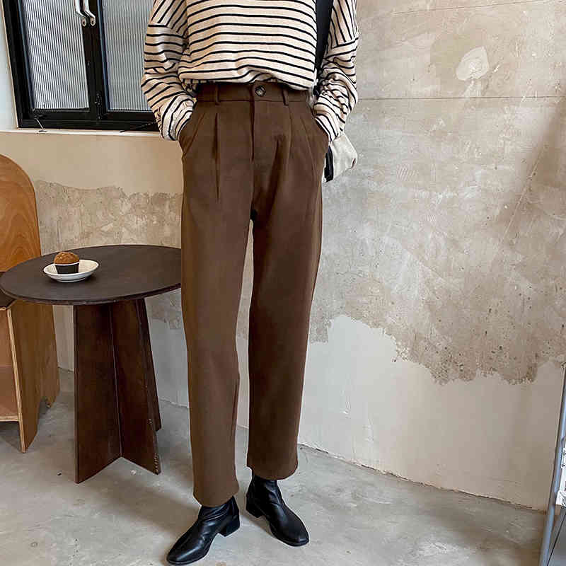 Korean High Waist Woolen OL Elegant Women Solid Plus Casual Loose-fitting Straight Pants Female Trousers 210421