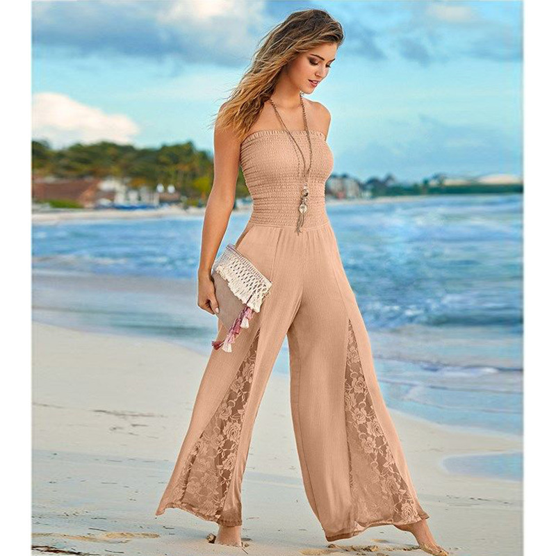 Z-zoxu Women Jumpsuit Lace Patchwork Sleeveless Off Shoulder Sexy Rompers Womens Plus Size Long Summer s 210524