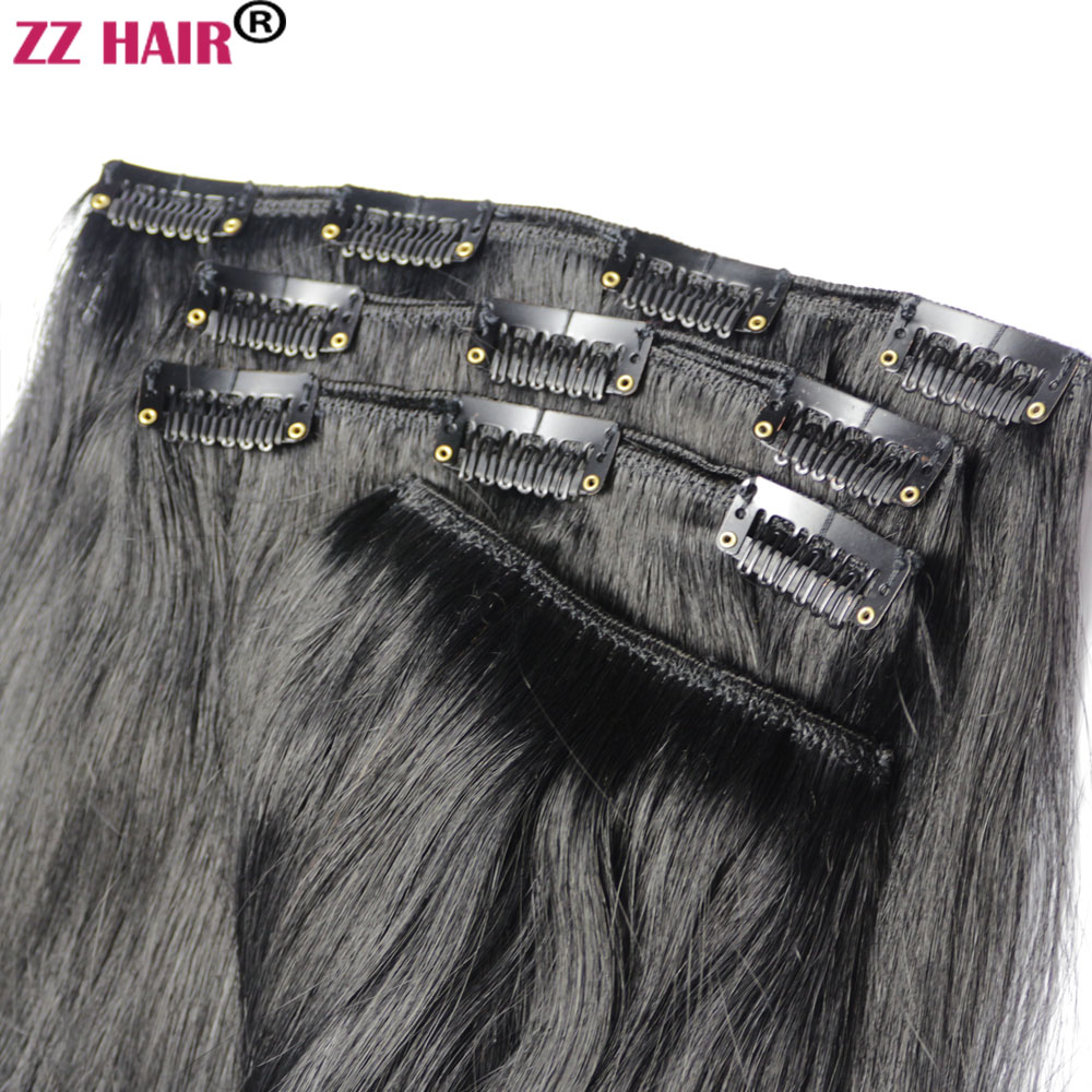 ZZHAIR 16"-26" 8pcs Set Clips in/on 100% Brazilian Remy Human Hair Extension Full Head 120g-200g Natural Straight