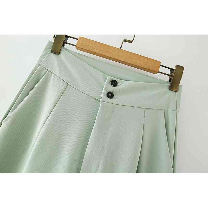 elegant women straight trousers fashion ladies stylish wide leg pants causal female solid green girl chic 210430