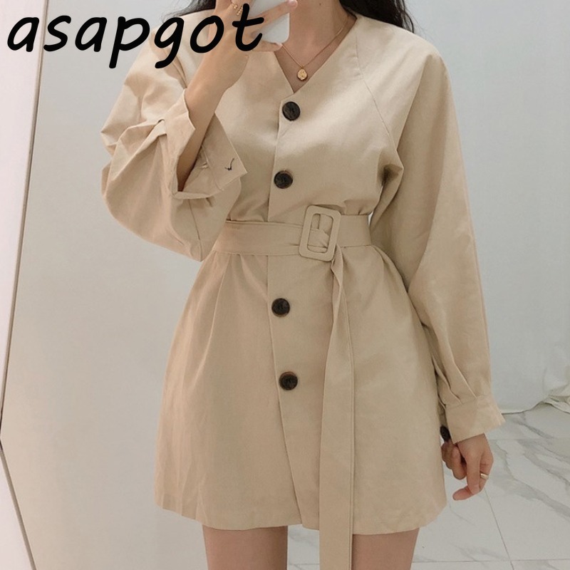 Dresses Spring Lace Up Waist V Neck Casual Single-breasted Dress Women Mini Lantern Sleeve Full Retro Elegant Chic Vestido 210429