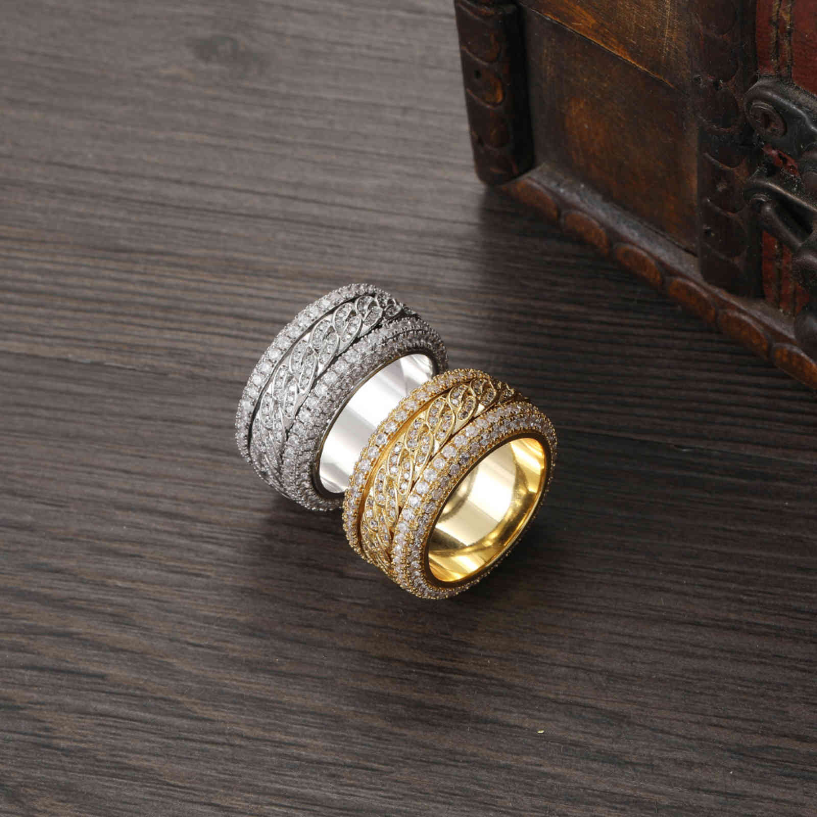 Shoushan Rotatable Cuban Ring Copper Zirconium Hip Hop Men's Couple